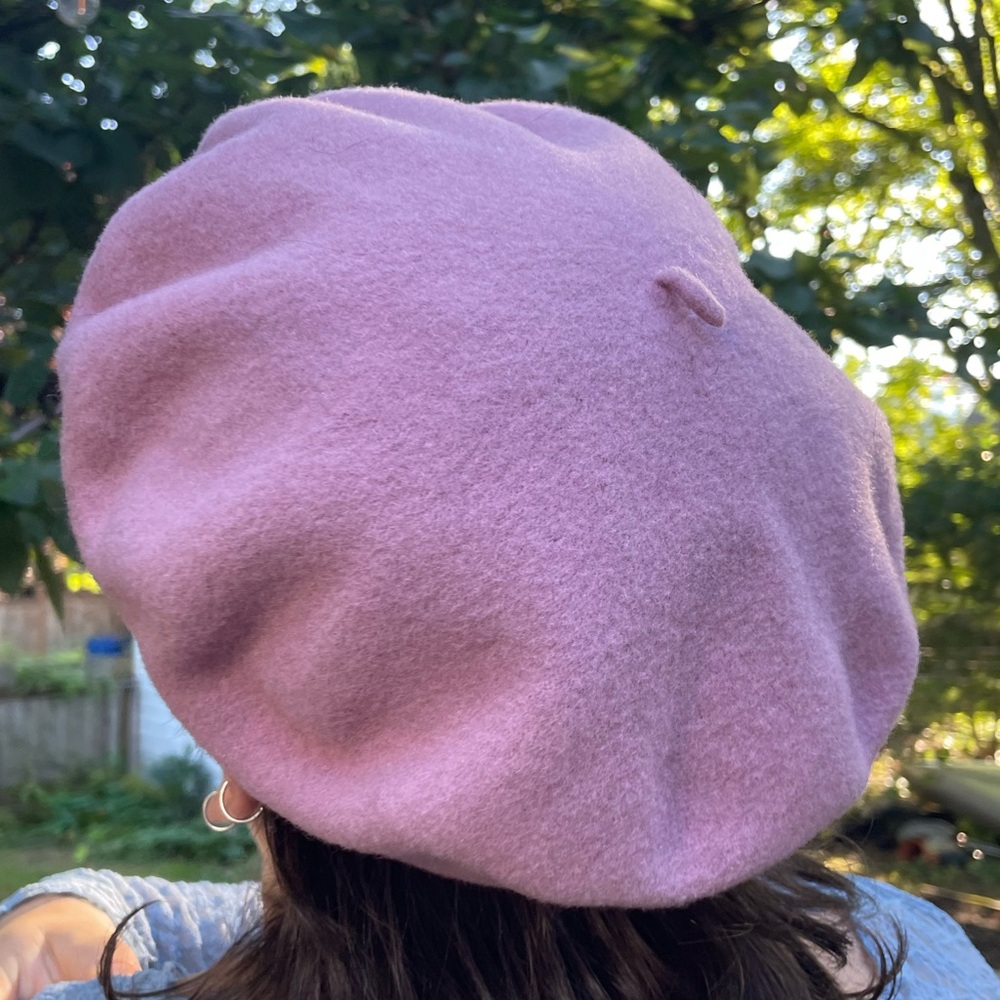 Pink wool beret hat